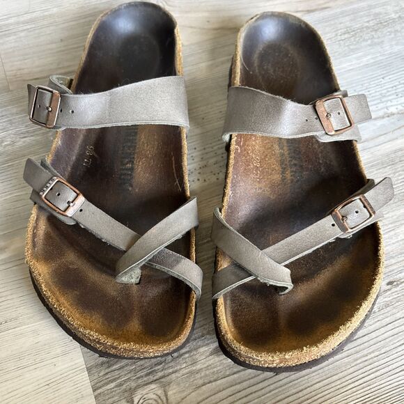 Birkenstock Mayari Birkibuc Leather Sandals in Stone Womens Size 41 (10) - Picture 1 of 8